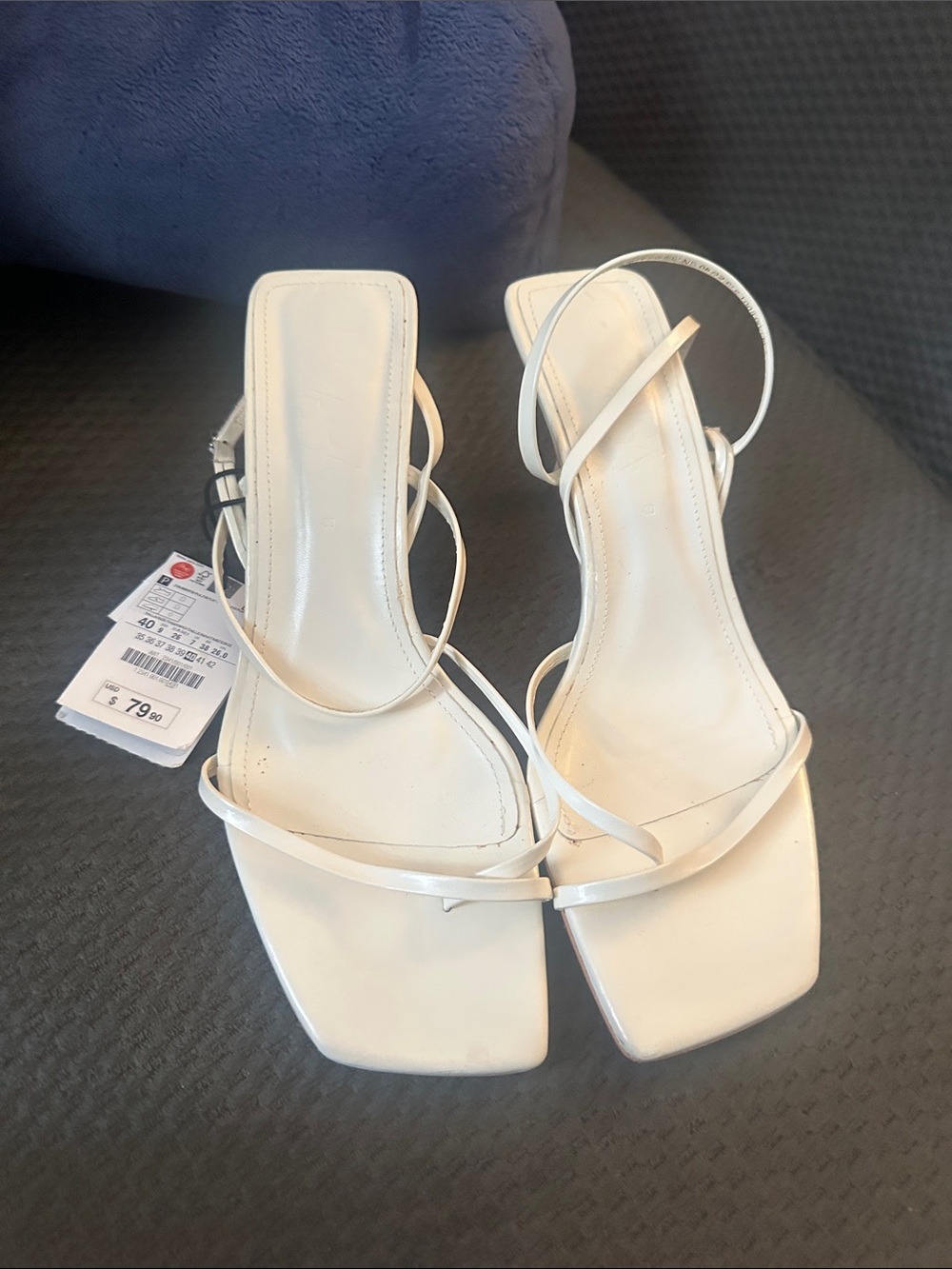 Zara Cream Strappy Square-Toe Leather Heeled Sandals